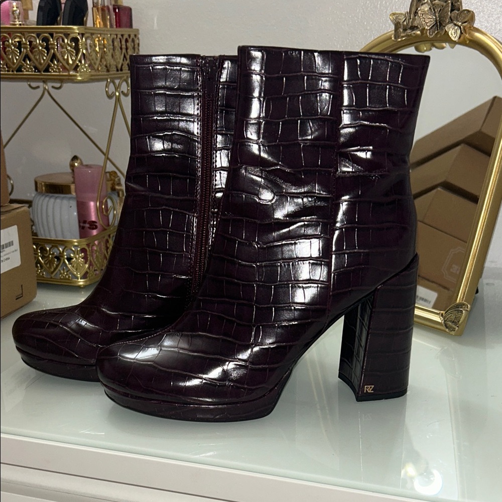 Rachel Zoe Crocodile-Embossed Ankle Boots - Dark Purple